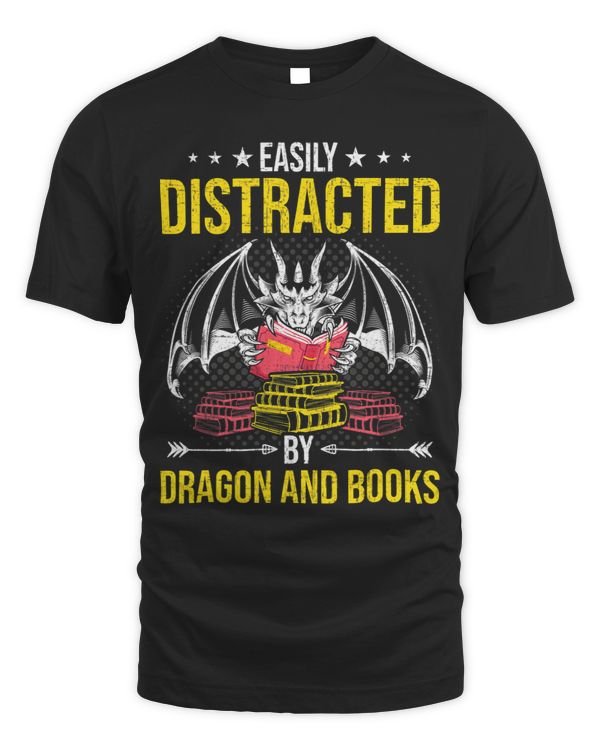 Easily Distracted by Dragon and Books Book Lovers Reading