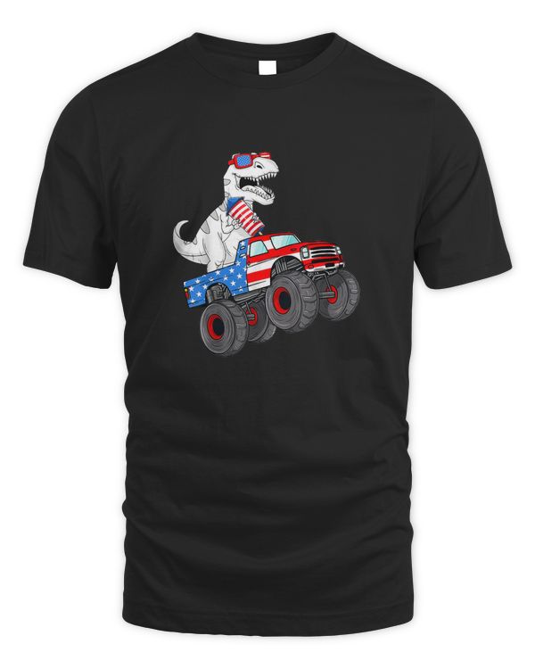 4th Of July T Rex Dino Trex Dinosaur Monster Truck Fireworks