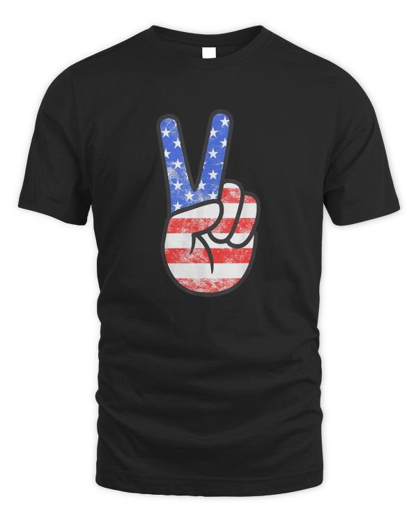 American Flag Peace Sign Hand T-Shirt Fourth of July Shirt
