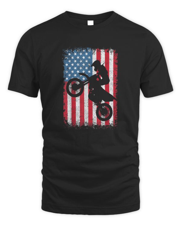 Dirt Bike American Flag Motocross Biker 4th of July Men Boys