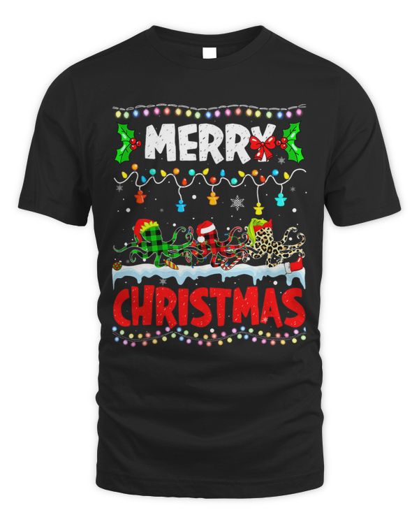 Merry Christmas Funny Buffalo Plaid Octopus Animals Xmas