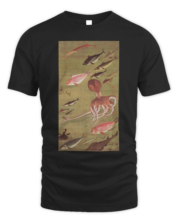 Octopus and Fish Artistic Tee for Japanese Arts Enthusiasts