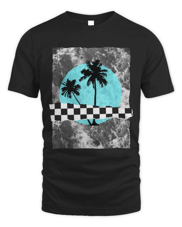 Trendy Palm Tree Moon Silhouette Checkered