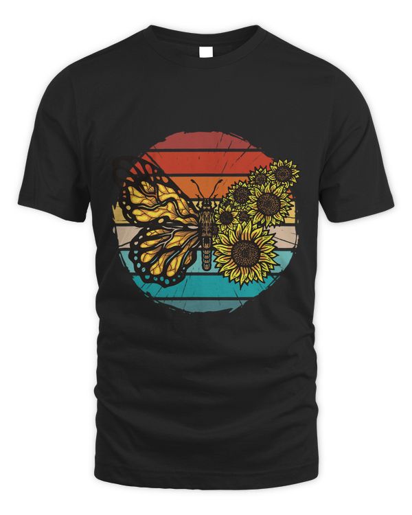 Vintage monarch butterfly with sunflowers wing floral wings
