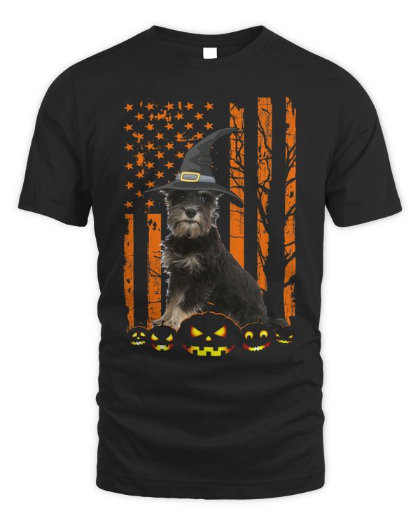 Miniature Schnauzer Dog Pumpkin American Flag Halloween