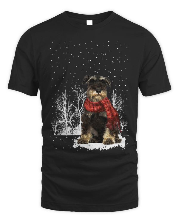 Miniature Schnauzer Winter Scarf Dogs Tree Forest Snow