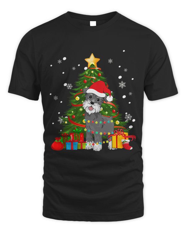Miniature Schnauzer Christmas Tree Lights Xmas Pajama Dog