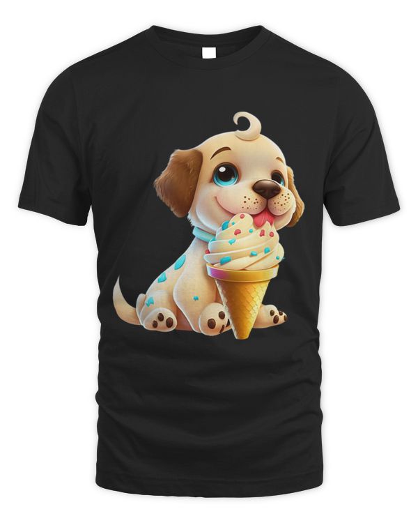 Silly Cute Little Puppy Eating Pets Sundae For Animal Lovers