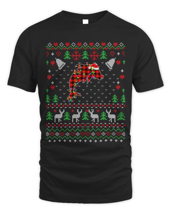 Dolphin Lover Funny Ugly Christmas Buffalo Red Plaid Dolphin Animals