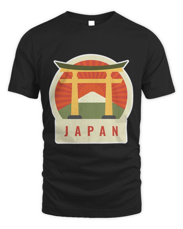 Fun Japan Logo Travel Tee Sun Rays and Mount Fuji