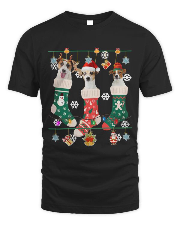 Christmas Jack Russell Terrier Sock Reindeer Santa ELF Dog T-Shirt