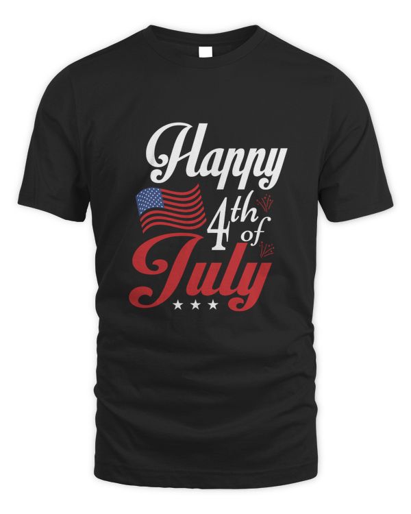 Happy 4th of July America Black Print T-Shirt Tee