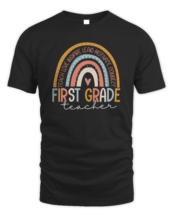 First Grade Teacher Teach Love Inspire Boho Rainbow