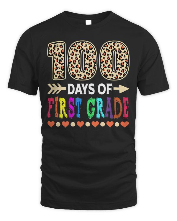 100 Days Of First Grade Teacher 100th Day Of School Leopard T-Shirt