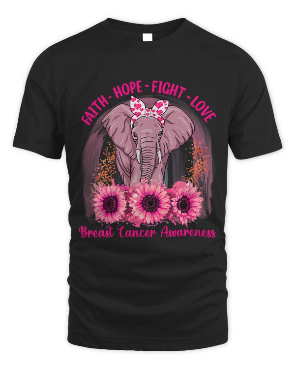 Faith Hope Fight Love Breast Cancer Awareness Elephant Pink