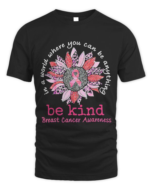 Be Kind Breast Cancer Awareness Sunflower Leopard Ribbon