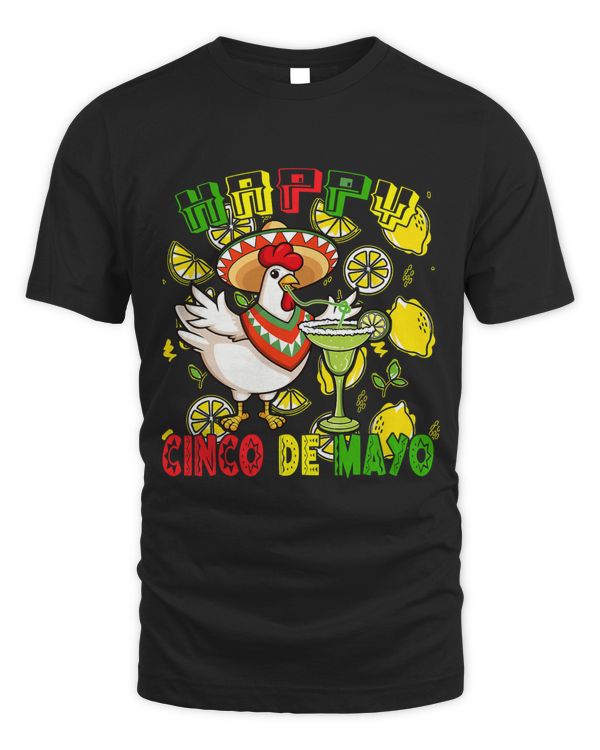 Happy Cinco De Mayo Cute Chicken Sombrero Drinking Margarita