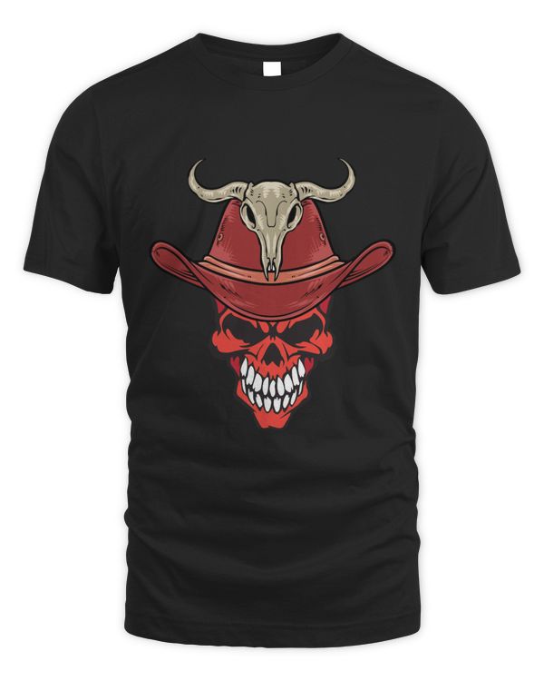 Western Red Skull, Cowboy Skull  Shirt
