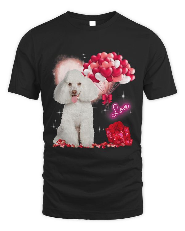 Cute White Poodle Balloon Heart Valentines Day Valentine