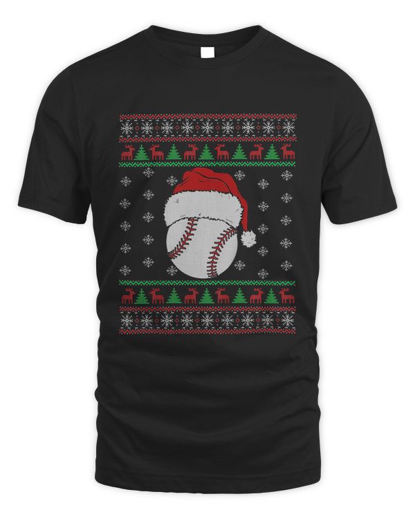 Baseball Ball Santa Ugly Christmas Sweater Men Xmas Life T-shirt