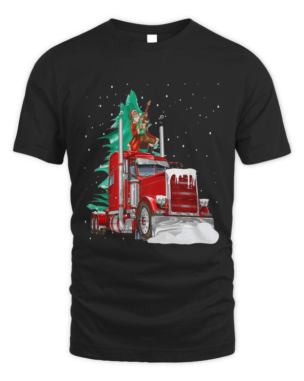 Christmas Santa Playing Guitar Xmas Truck Driver Adult Kids Premium T-shirt