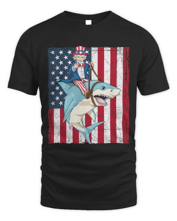 Uncle Sam Riding Shark 4th Of July US Shark Patriotic