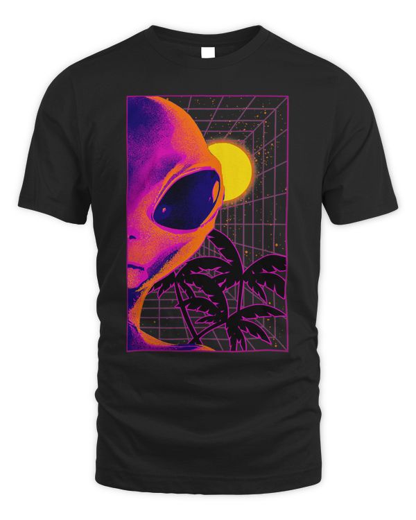 Vaporwave Aesthetic Alien Half Face Palm Tree Retro Sunset 62