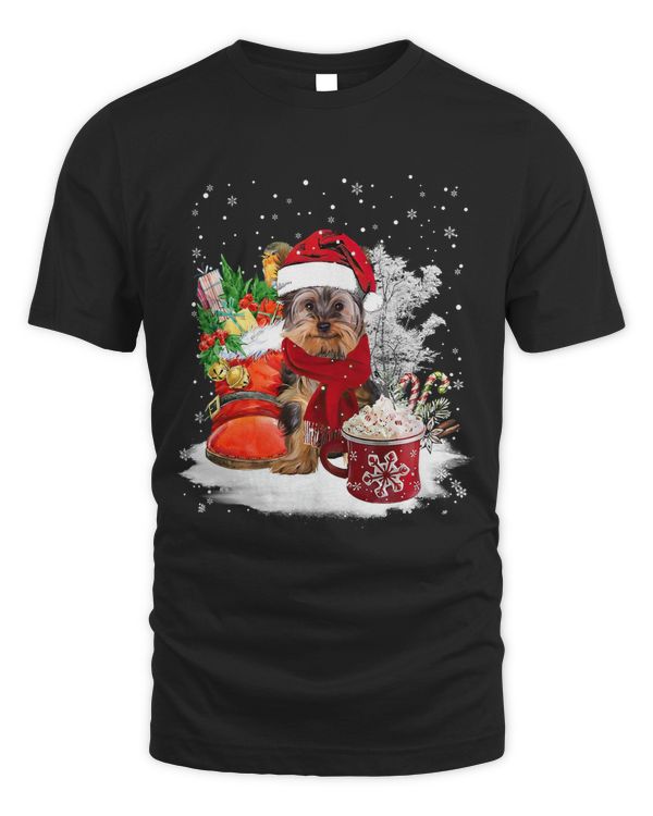 Yorkshire Terrier Christmas Santa Hat Eggnog Boots Xmas142