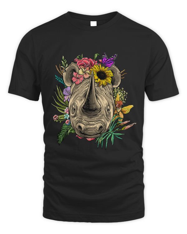 Floral Rhinoceros Spring Nature Lovers Gift Women Men 481