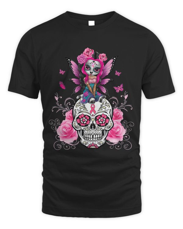 Fairy Sugar Skull Breast Cancer Butterfly Pink Men Women 136