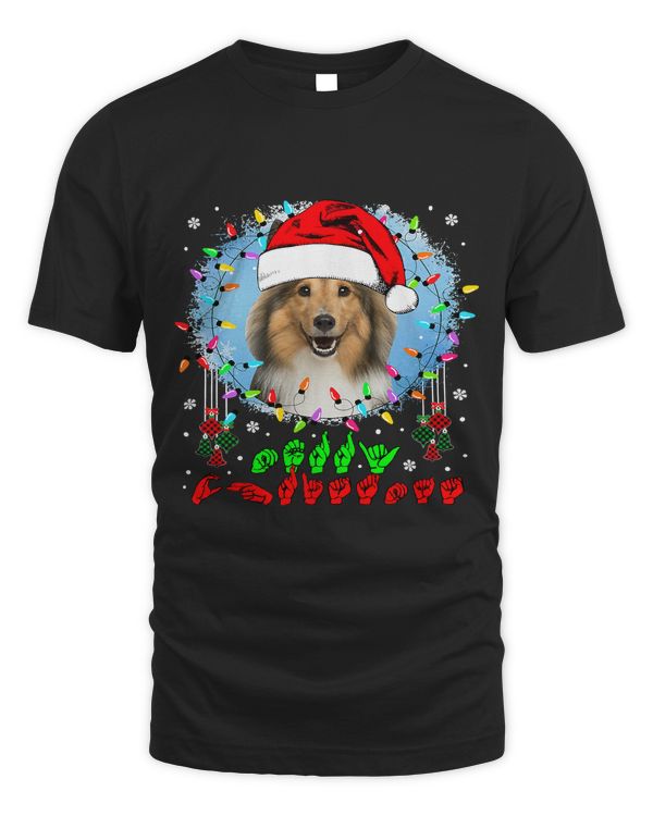 Merry Christmas Hands Sign Language Santa Shetland Sheepdog136