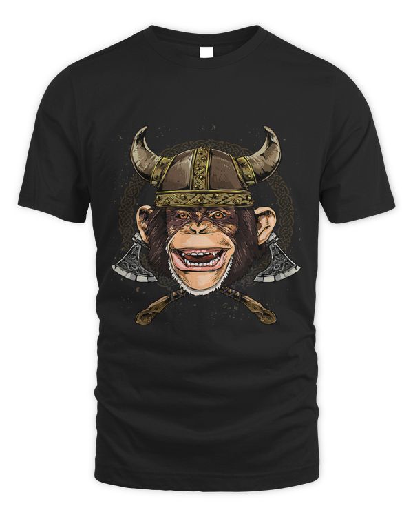 Viking Monkey with Viking Helmet Mjolnir Axes 94