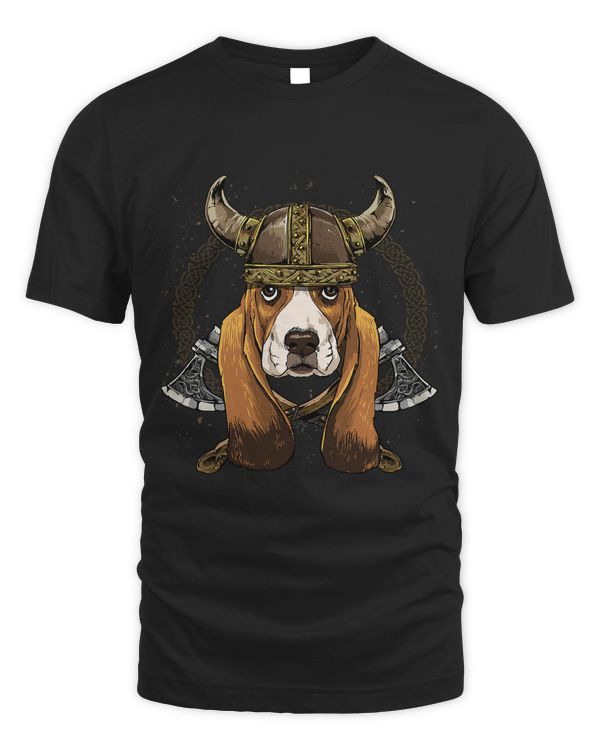 Viking Basset Hound Dog with Viking Helmet Mjolnir Axes 268
