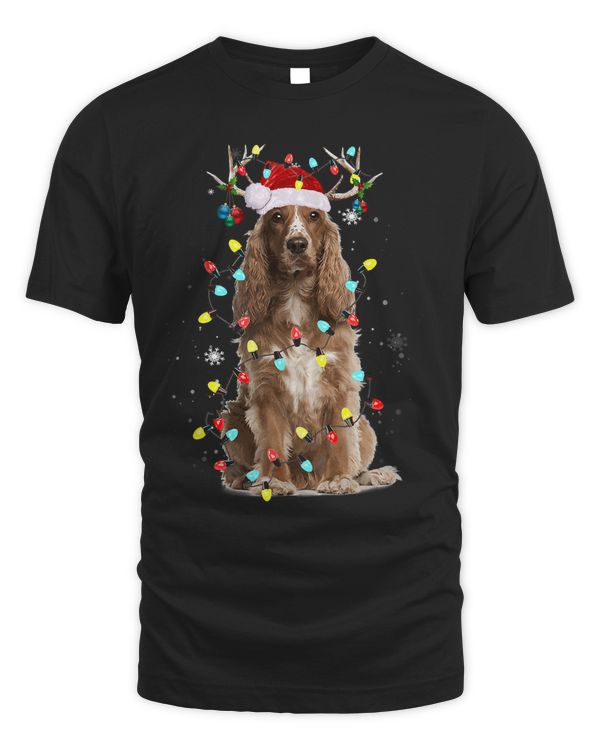 Santa English Cocker Spaniel Reindeer Light Christmas97