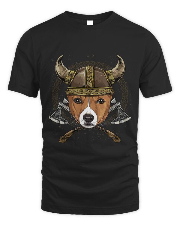 Viking Basenji Dog with Viking Helmet Mjolnir Axes 241