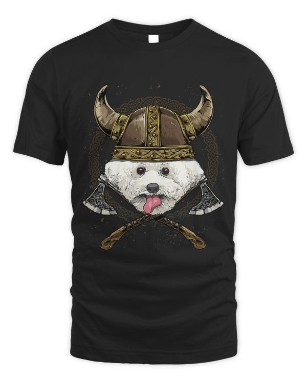 Viking Bichon Frise Dog with Viking Helmet Mjolnir Axes 242