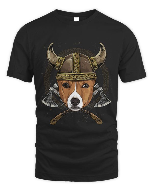 Viking Basenji Dog with Viking Helmet Mjolnir Axes 241