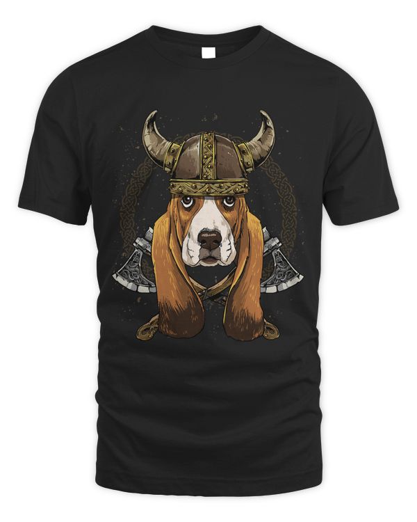 Viking Basset Hound Dog with Viking Helmet Mjolnir Axes 268