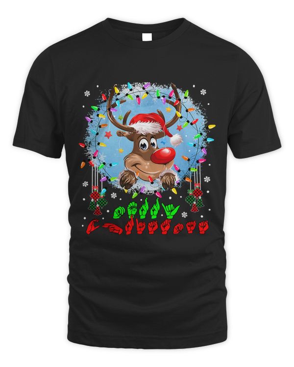 Merry Christmas Hands Sign Language Santa Reindeer Lover130