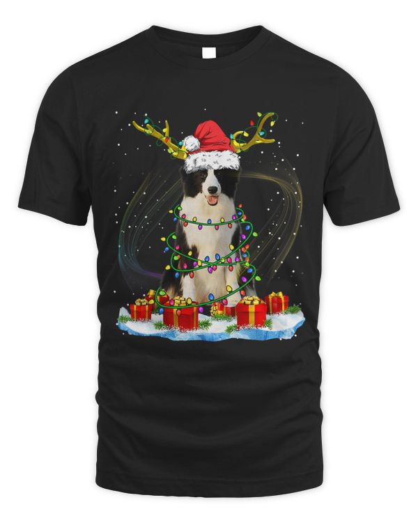 Funny Santa Border Collie Reindeer Light Christmas54