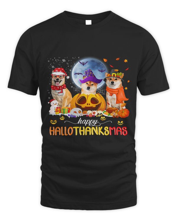 Happy Hallothanksmas Shiba Inu Pumpkin Maple Leaf Santa Hat494