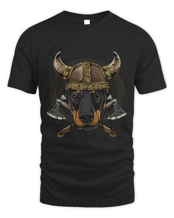 Viking Doberman Dog with Viking Helmet Mjolnir Axes 107
