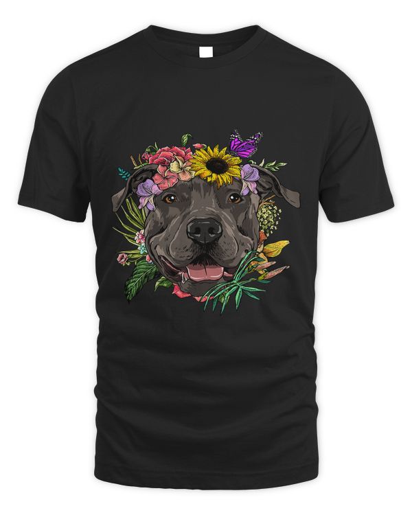 Floral Pit Bull Dog Spring Nature Dog Lovers 475