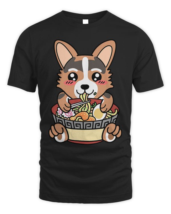 3 Color Corgi Eating Ramen Noodles Japanese Kawaii Womens
