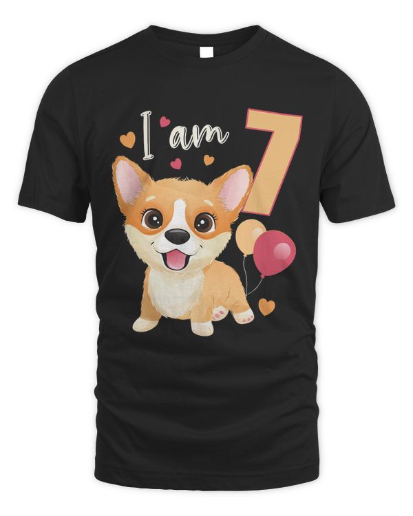 7 Years old 7 birthday outfit Boy girl Dog Corgi