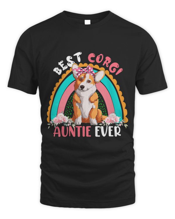 Best Corgi Auntie Ever Cute Rainbow Flowers Dog Lover