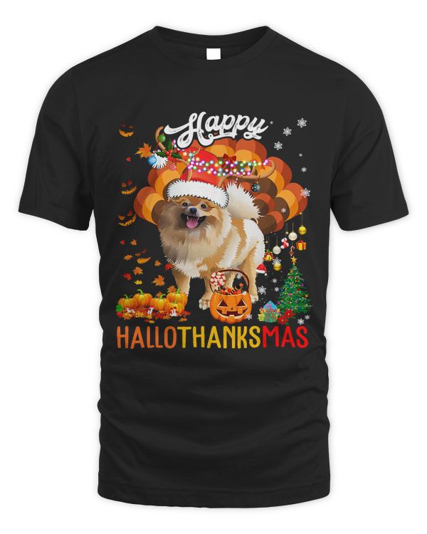 Hallothanksmas Santa Turkey Pumpkin Pomeranian Dog