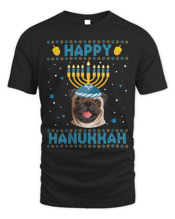 Pug Dog Mens Happy Hanukkah Pug Hanukkah Ugly Christmas 230 Pug Dad Pug Mom