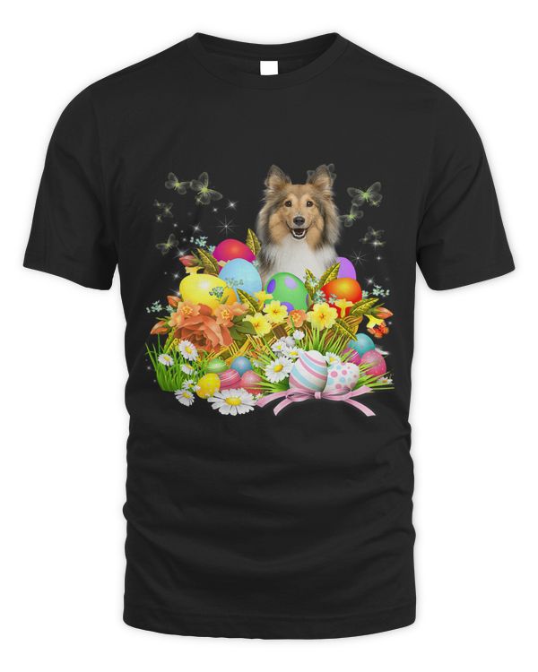 Shetland Sheepdog Bunny Dog With Easter Eggs Basket Cool