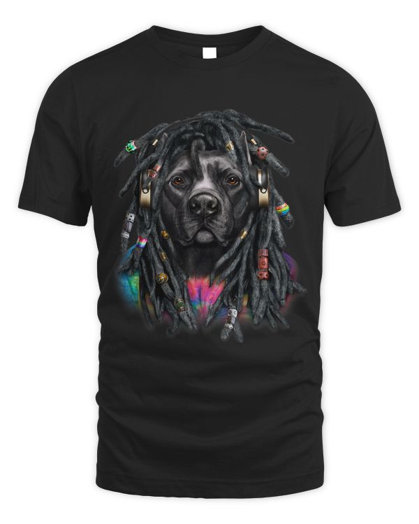 Black Pit Bull Terrier Dog with Reggae Dreadlocks Hair